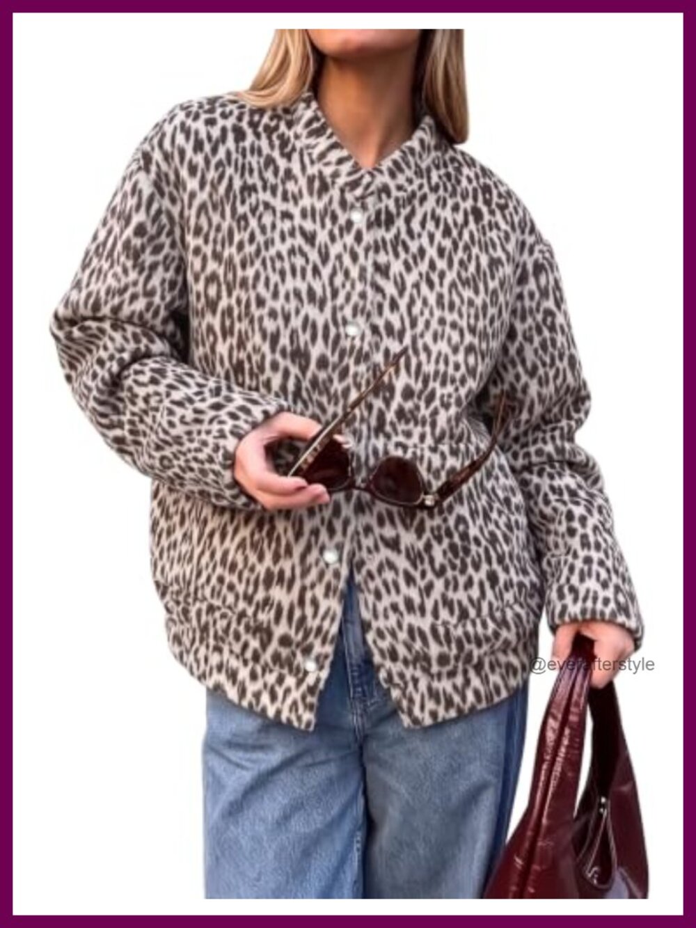 Women's Leopard Print Bomber Jacket Oversized Wool Blend Fall Layer